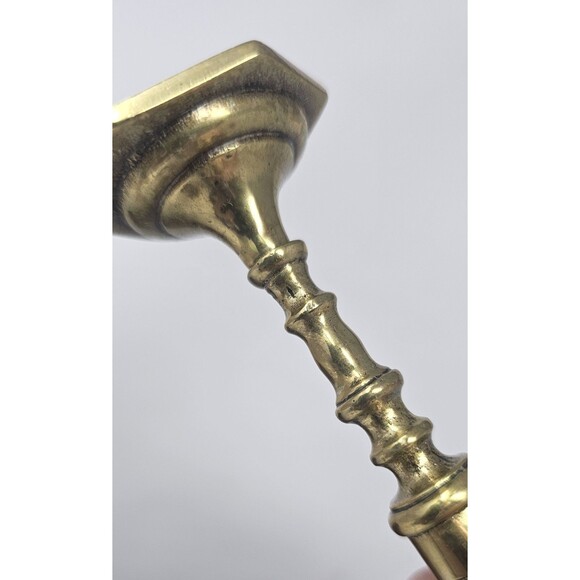 Vtg Pair Brass Candlestick Baluster Form Faceted Screw Hexagonal Base 3.5" - Picture 6 of 12